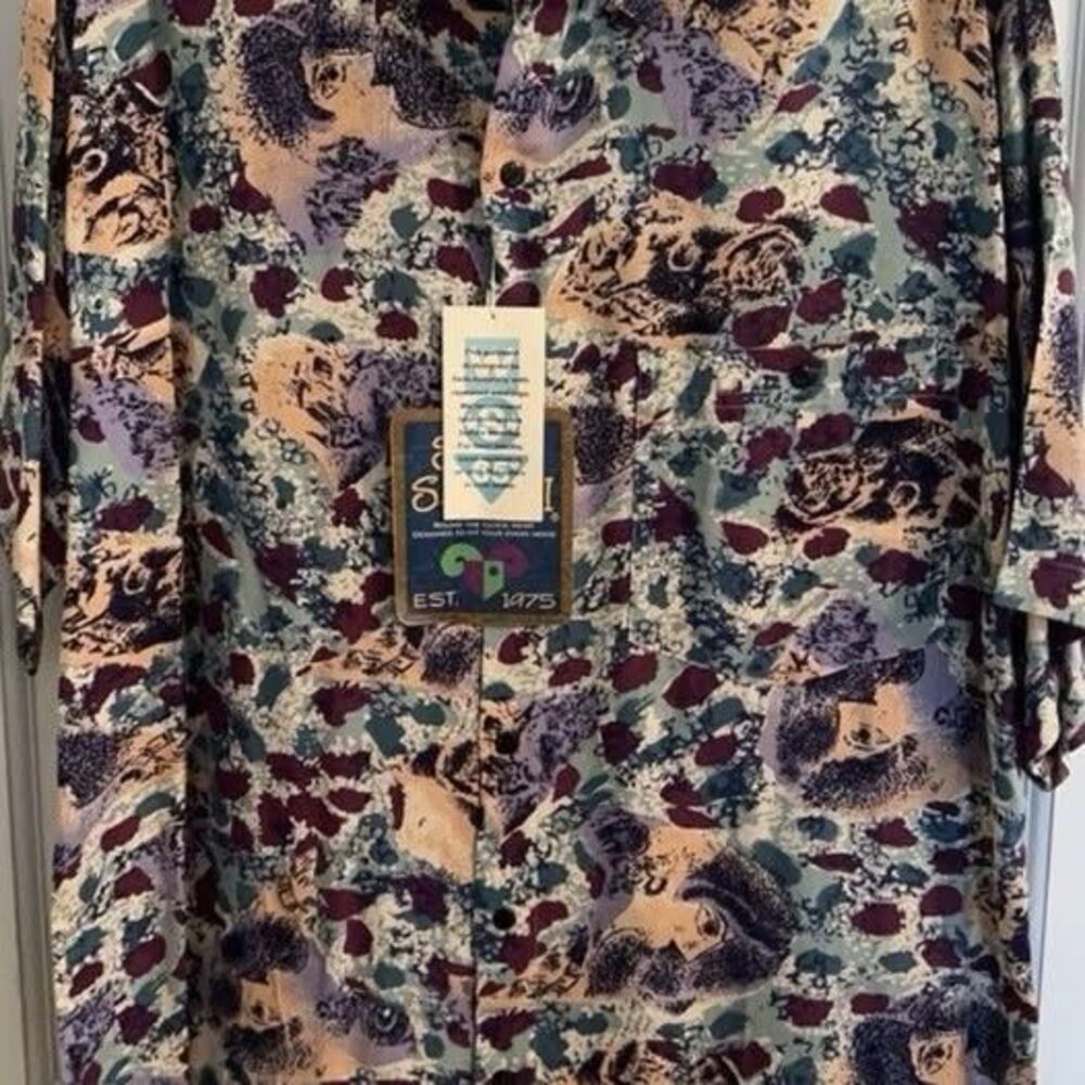 Shah Safari Men's Multicolor Graphic Print Rayon Short Sleeve Shirt - Size M